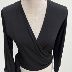 Veronica M Black Blouse with Wrap Style and Long Sleeves